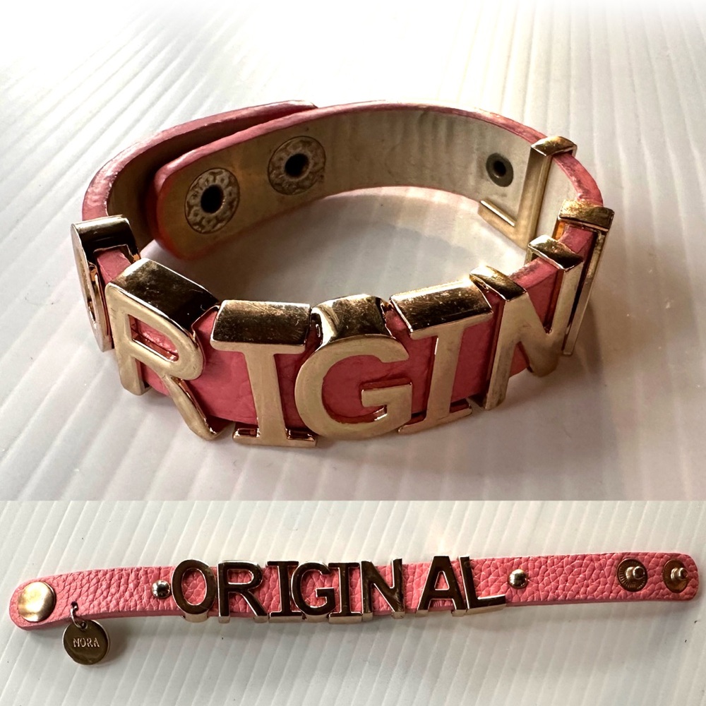 Nora Cuff Bracelet, Gold Tone Letter Charms spelling “ORIGINAL”, snap closure
